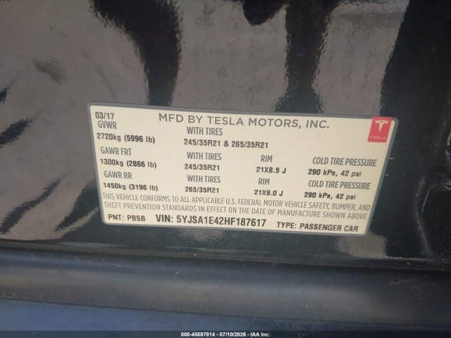 2017 TESLA MODEL S 100D/60D/75D/90D/P100D 9