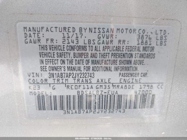 2018 NISSAN SENTRA S 9