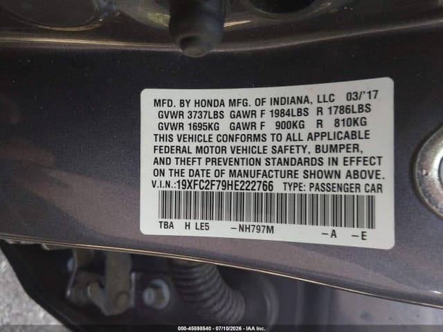 2017 HONDA CIVIC EX 9