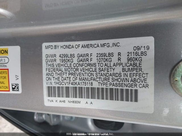 2019 HONDA ACCORD EX 9