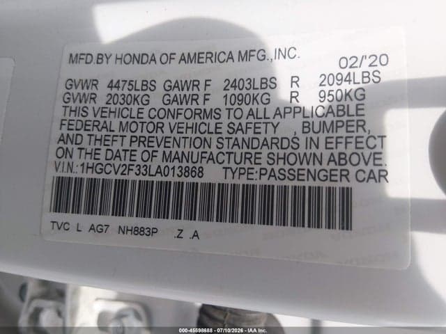 2020 HONDA ACCORD SPORT 2.0T 9