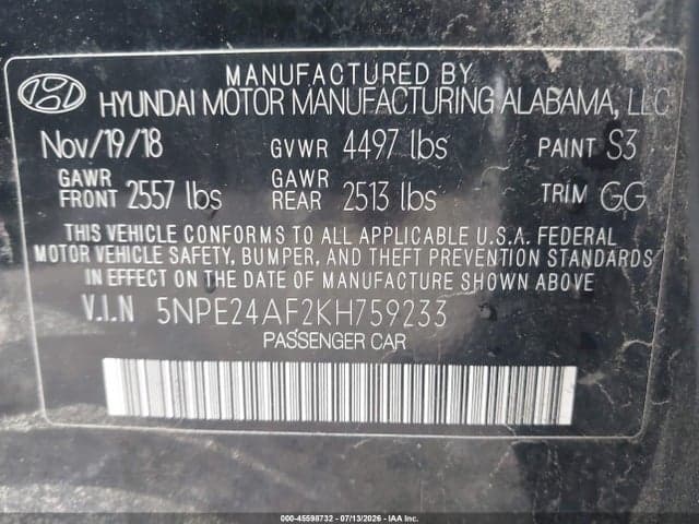 2019 HYUNDAI SONATA SE 9