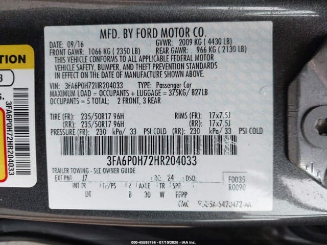 2017 FORD FUSION SE 9