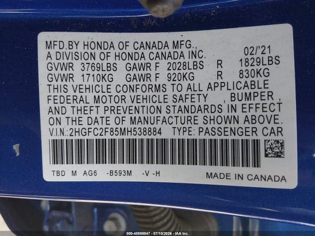 2021 HONDA CIVIC SPORT 9