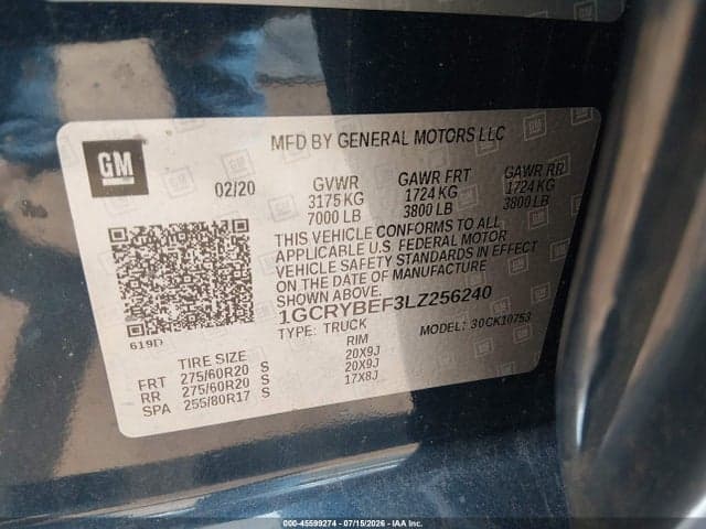 2020 CHEVROLET SILVERADO 1500 4WD STANDARD BED CUSTOM 9