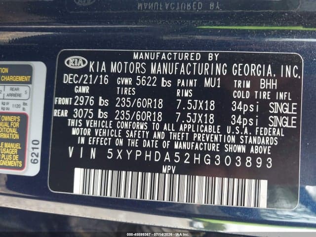 2017 KIA SORENTO 3.3L EX 9