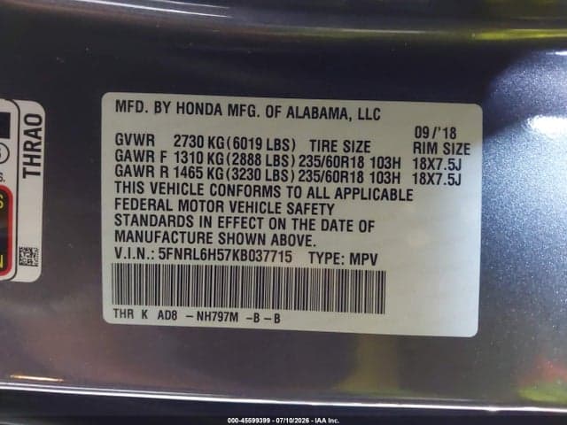 2019 HONDA ODYSSEY EX 9