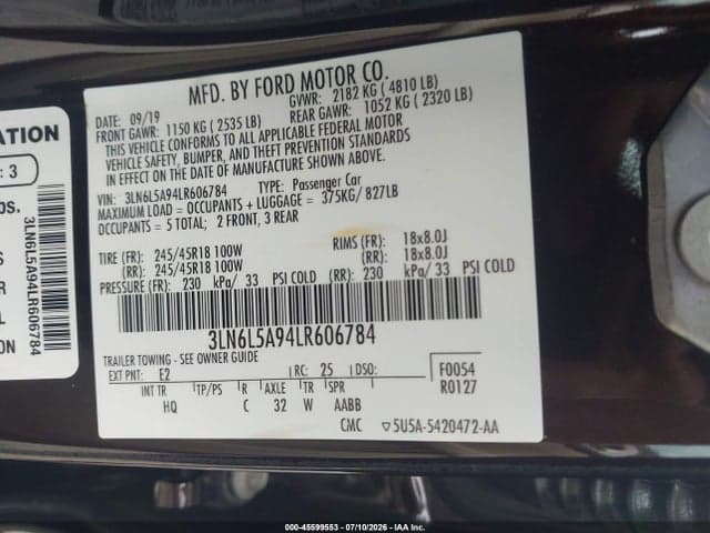 2020 LINCOLN MKZ STANDARD 9