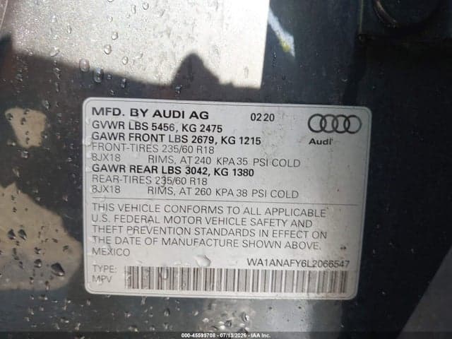 2020 AUDI Q5 PREMIUM 45 TFSI QUATTRO S TRONIC 9