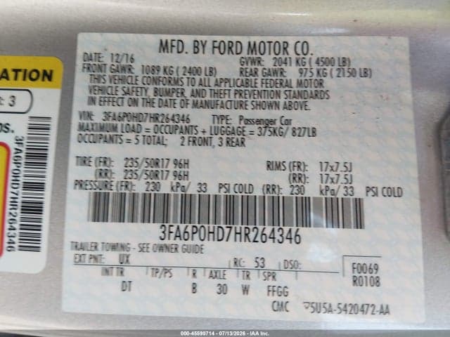 2017 FORD FUSION SE 9