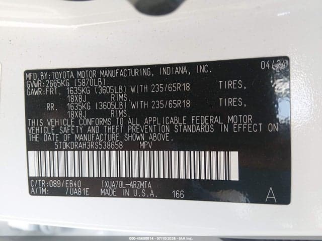 2024 TOYOTA HIGHLANDER XLE 9