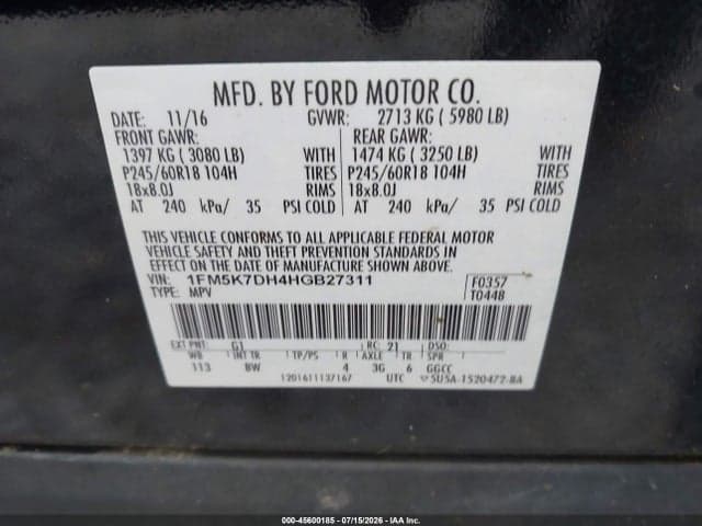 2017 FORD EXPLORER XLT 9