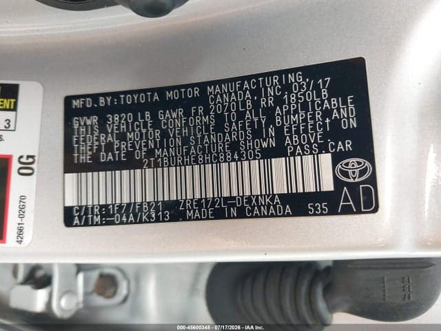 2017 TOYOTA COROLLA LE 9