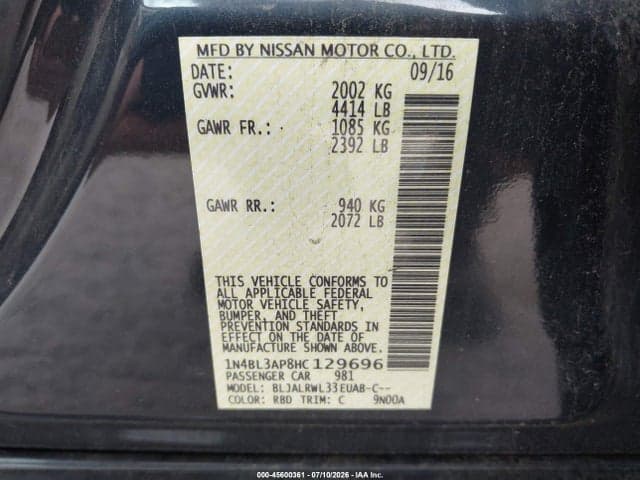 2017 NISSAN ALTIMA 3.5 SL 9