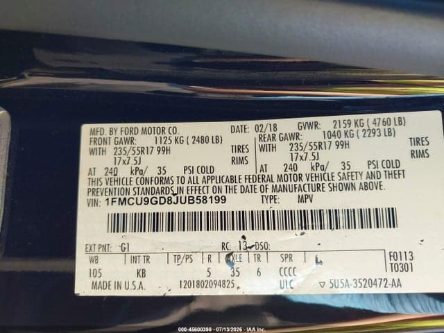 2018 FORD ESCAPE SE 9