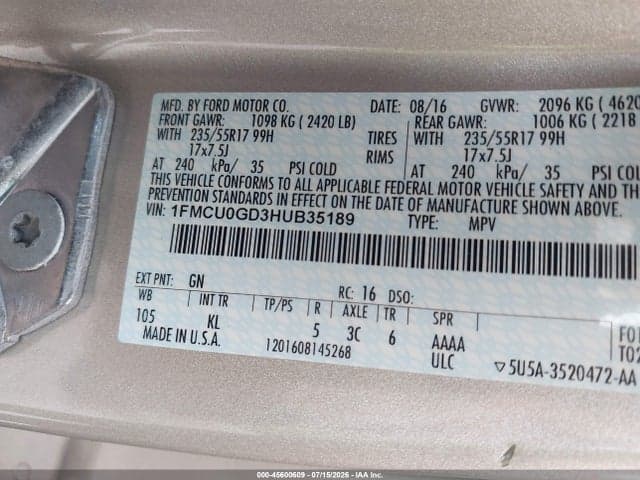 2017 FORD ESCAPE SE 9