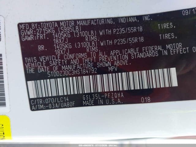 2017 TOYOTA SIENNA XLE 7 PASSENGER 9