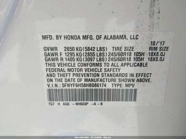 2017 HONDA PILOT EX-L 9