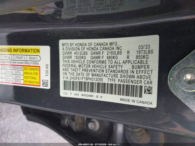 2023 HONDA CIVIC EX/EX W/O BSI 9