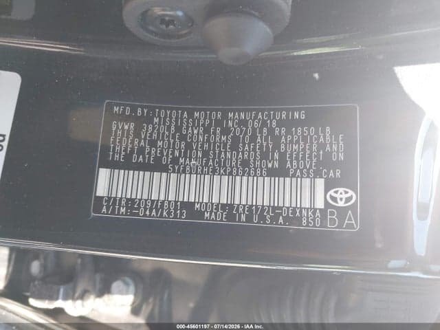 2019 TOYOTA COROLLA LE 9