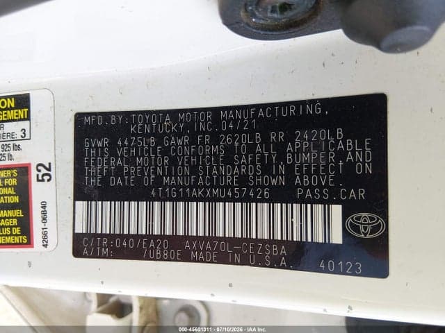 2021 TOYOTA CAMRY SE 9