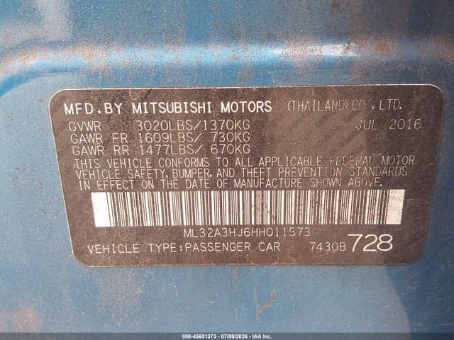 2017 MITSUBISHI MIRAGE ES 9