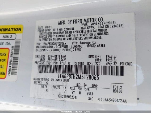 2021 FORD MUSTANG ECOBOOST FASTBACK 9