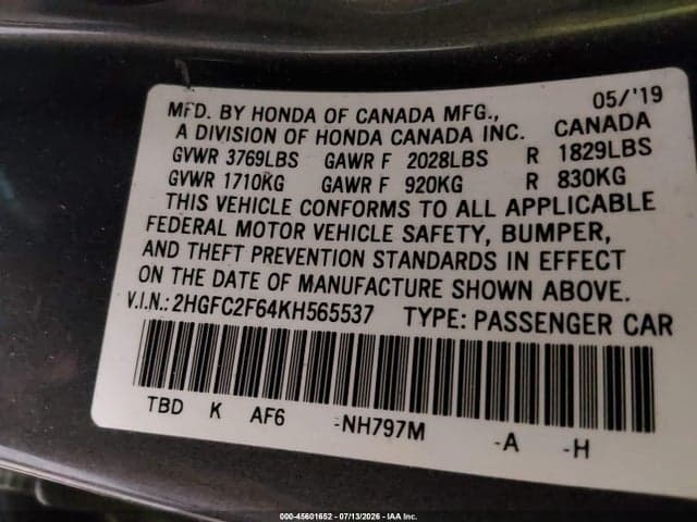2019 HONDA CIVIC LX 9