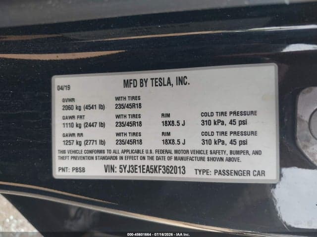 2019 TESLA MODEL 3 LONG RANGE/MID RANGE/STANDARD RANGE/STANDARD RANGE PLUS 9