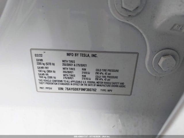 2022 TESLA MODEL Y PERFORMANCE DUAL MOTOR ALL-WHEEL DRIVE 9