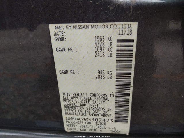 2019 NISSAN ALTIMA 2.5 SR 9
