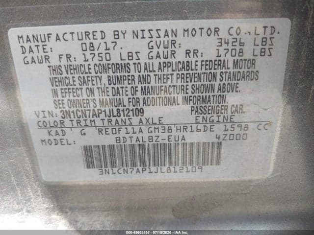 2018 NISSAN VERSA 1.6 SV 9