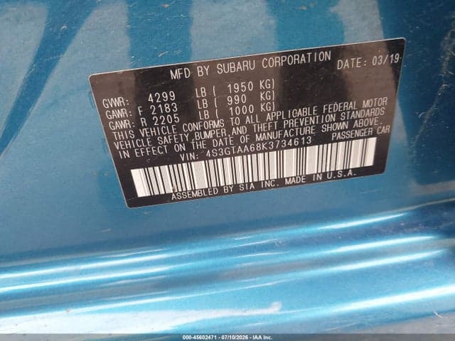 2019 SUBARU IMPREZA 2.0I 9