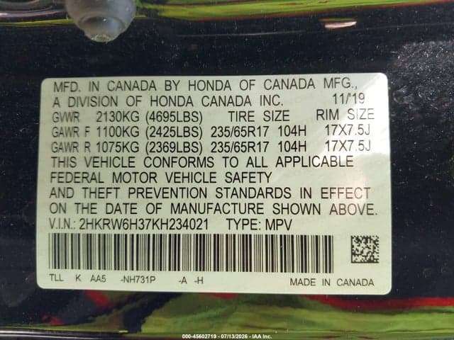 2019 HONDA CR-V LX 9