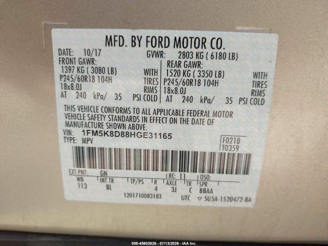 2017 FORD EXPLORER XLT 9