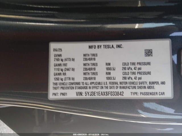 2025 TESLA MODEL 3 LONG RANGE REAR-WHEEL DRIVE/STANDARD REAR-WHEEL DRIVE 9
