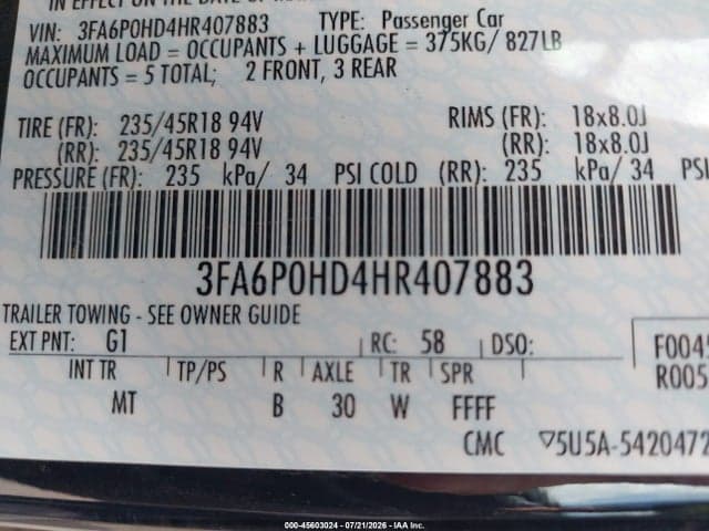 2017 FORD FUSION SE 9