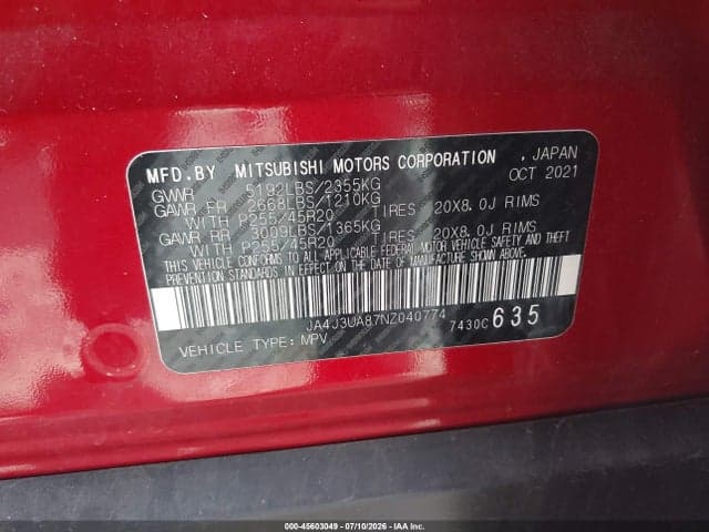 2022 MITSUBISHI OUTLANDER BLACK EDITION 2WD/SE 2.5 2WD/SE LAUNCH EDITION 2WD 9