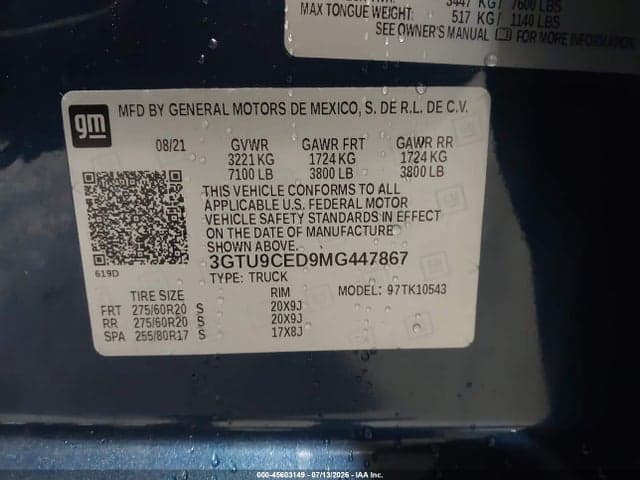 2021 GMC SIERRA 1500 4WD SHORT BOX ELEVATION 9