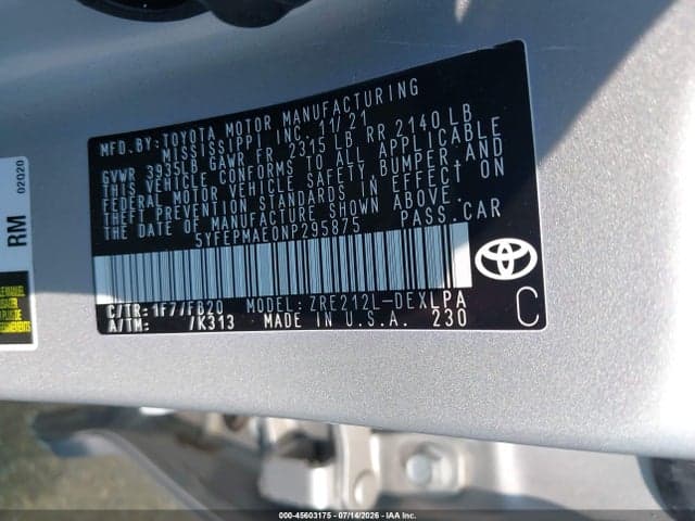 2022 TOYOTA COROLLA LE 9