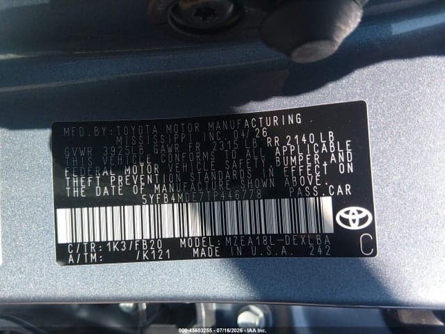 2026 TOYOTA COROLLA LE 9
