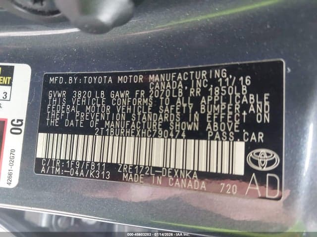 2017 TOYOTA COROLLA LE 9