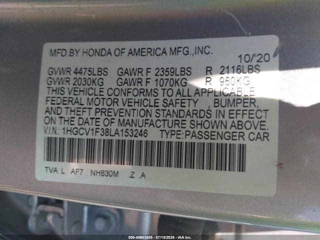 2020 HONDA ACCORD SPORT 9
