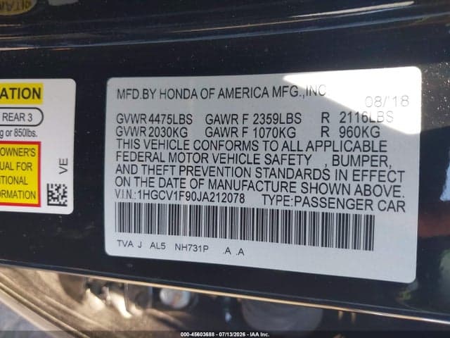 2018 HONDA ACCORD TOURING 9