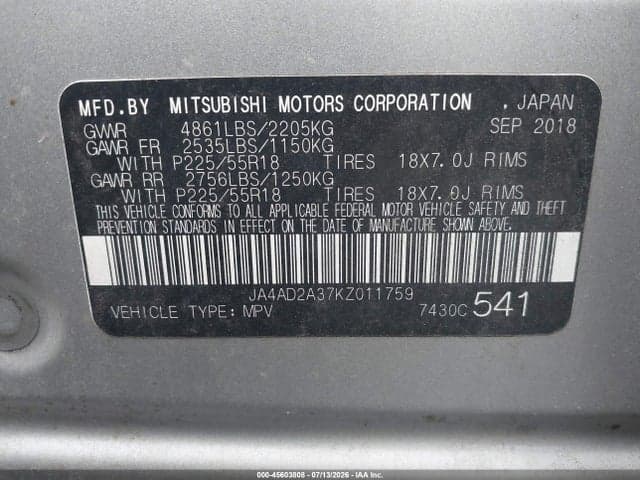 2019 MITSUBISHI OUTLANDER ES 9