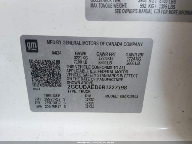 2024 CHEVROLET SILVERADO 1500 4WD SHORT BED WT 9