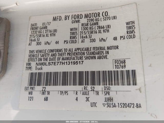 2017 FORD TRANSIT CONNECT XL 9