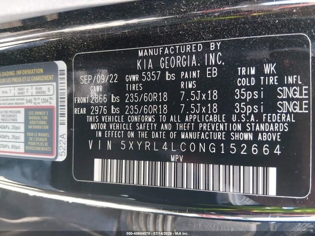 2022 KIA SORENTO S 9