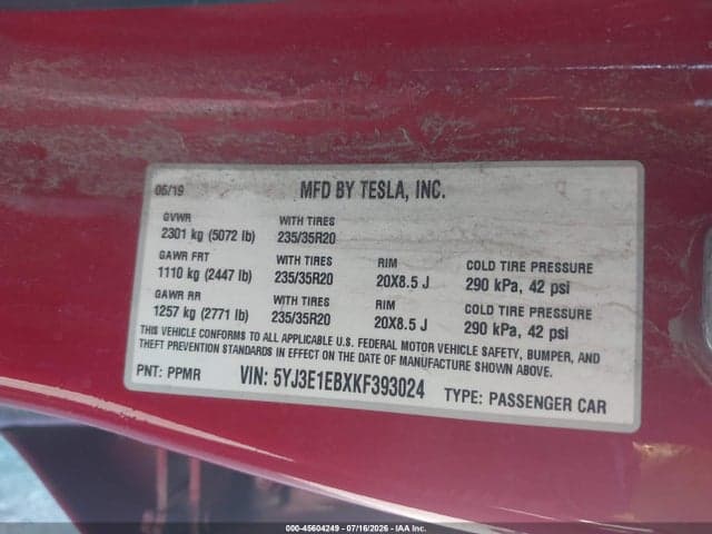 2019 TESLA MODEL 3 LONG RANGE/PERFORMANCE 9