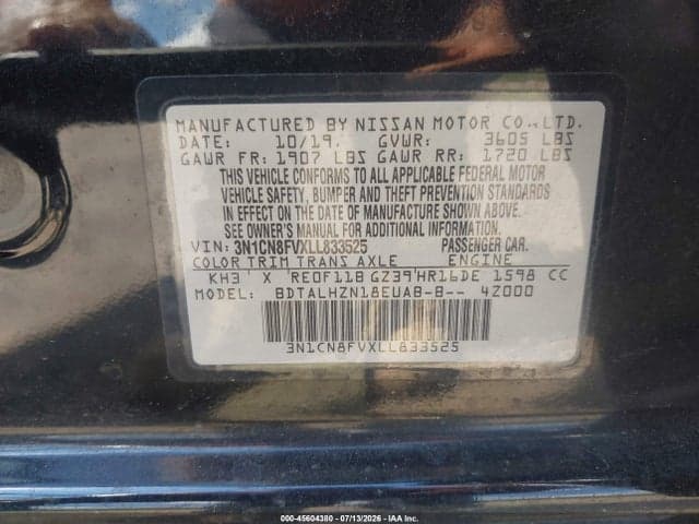 2020 NISSAN VERSA SR XTRONIC CVT 9